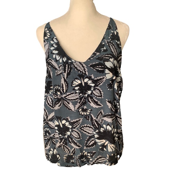 Faithfull The Brand Blue Floral Leaf Patterned Sleeveless Tank Top Blouse - Picture 1 of 5